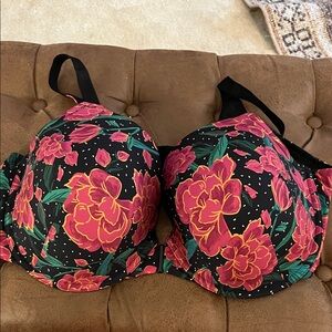 Torrid Black Bra with Pink Floral Design